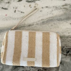 Vera Bradley Tan and White Striped Wristlet